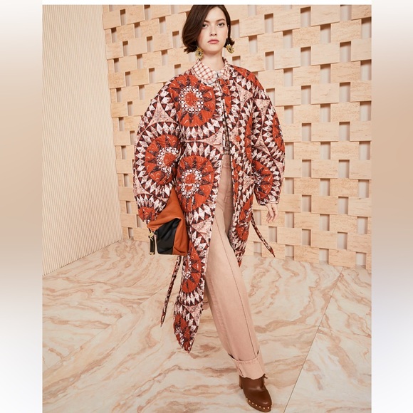 Ulla Johnson Quilted Marta Coat Bohemian Statement Outerwear Brown/ Cream Sz M - Picture 2 of 16